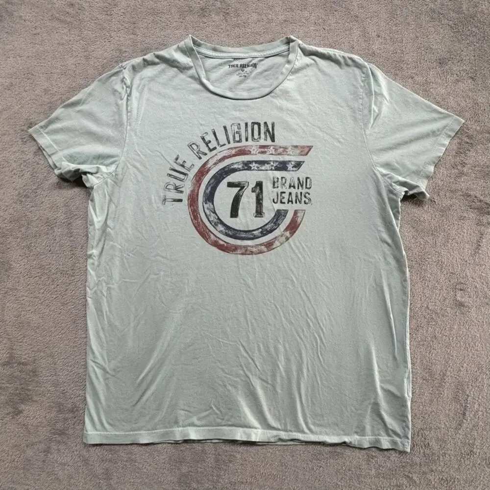 True Religion T Shirt Mens Size 2XL Printed Graphic Crewneck Streetwear Rap